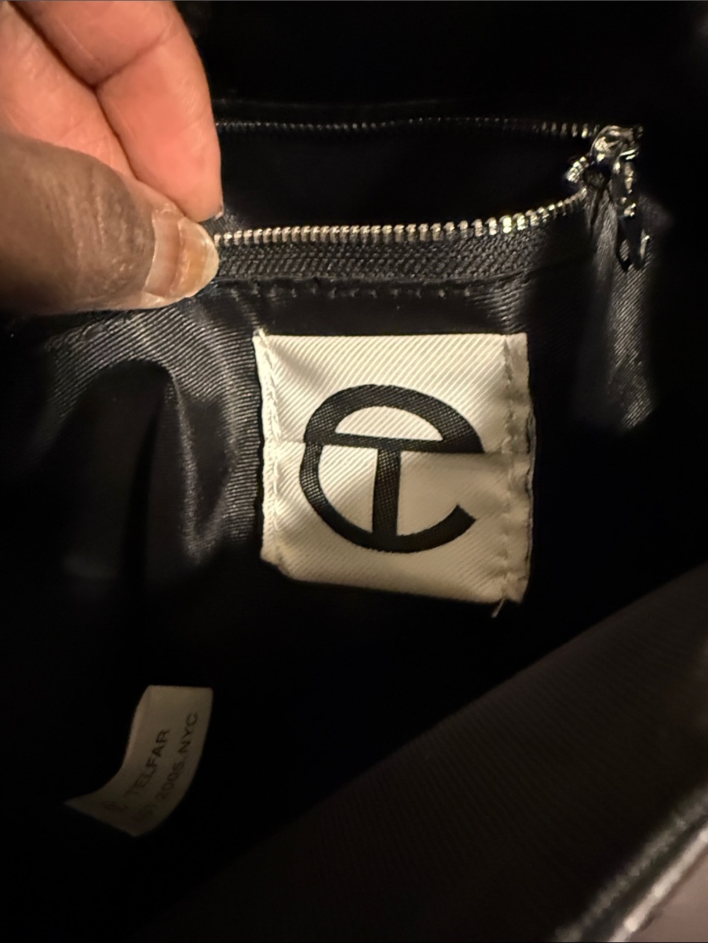 Black Leather Telfer Tote with Embossed Round Logo - Picture 5 of 7